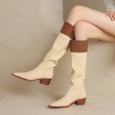 Lunivop New Patchwork Leather Women Pointed Toe Platform Knee High Boots Female Autumn Winter Chunky Knight Boots High Heels Boots