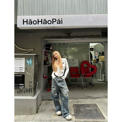 Lunivop Blue High Waist Women Jeans Spliced Design American Fashion Vintage Streetwear Wide Leg Jean Female Trouser Baggy Denim Pants