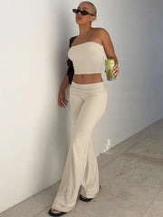 Lunivop Women's Clothing Spring Fashion New Item Solid Color Strapless Top Flared Pants Fashionable Slim Fit Sports Suit for Women