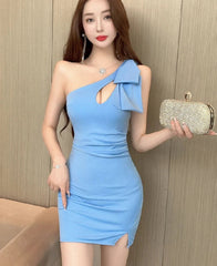Lunivop Woman Dress Party Hollow Out Bow Slim Elegant Backless Solid Sexy Split Summer Fashion Mini Dresses Ladies Clubwear