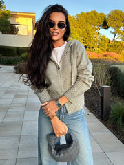 Lunivop Casual Knitting Zipper Cardigan Hoodies Women Chic Solid Versatile Design Short Sweater Female 2025 Spring Daily Style Outwear