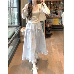 Lunivop Korean Sweet Sets Women Long Sleeve Camisetas Slim Fit High Waist Skirts Y2k Floral T-shirts Crop Tops Camis Three Piece