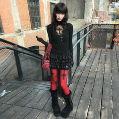 Lunivop Y2k Gothic T Shirt Women Hollow Out Patchwork Vintage Crop Tops Streetwear American Retro Grunge Tops Aesthetic Tshirt