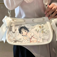 Lunivop Japanese Transparent White Ita Bags Women Lolita Bow Casual Messenger Bag Female Harajuku Sweet Cute Handbag Aesthetic