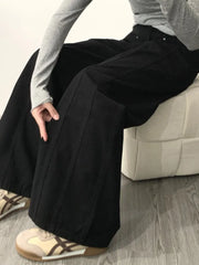 Lunivop Vintage Woman Black Jeans Y2k Baggy Harajuku Korean Style Denim Pants Casual Classic Retro Loose Trousers Autumn Pockets
