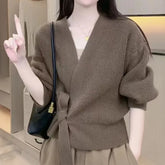 Lunivop Tie Front Wrap Sweater Cardigan Women Soft Knitted V-neck Long Sleeve Surplice Sweater Top Autumn Winter Vintage Outfit