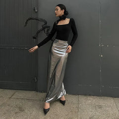 Lunivop Summer new women's clothing low waist metal color fashionable simple sexy street shot hip wrap women's skirt
