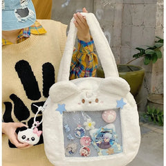 Lunivop Plush Transparent Black Ita Bag Women Autumn Winter Harajuku Shoulder Crossbody Bags Girls Large Capacity Itabag Handbag