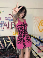 Lunivop Millennial Spice Girl y2k Subculture Printed Tank Top Dress Female Slimming Round Neck Sleeveless Sexy Package Hip Skirt Women