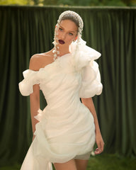 Lunivop Simple Mermaid Wedding Dresses Women's Sexy Off Shoulder Bridal Gowns Short Sleeve Pleat Satin Party Robes De Mariée 웨딩드레스