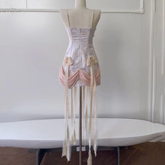 Lunivop New Item Lace Patchwork Fashion Suspender Women's Dress Strapless Collar Female Party Long Dresses Bow Ribbon