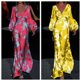 Lunivop Printed Dress For Women V-neck Sexy High Waist Lantern Sleeve Ladies Fashionable Vestidos Autumn New Long Evening Dresses
