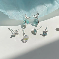 Lunivop 6PCS Set Blue Opal Star Cross Fish Pearls Shells Dangle Earrings For Women Fashion Trendy Y2K Goth Aesthetic Jewelry Accessories