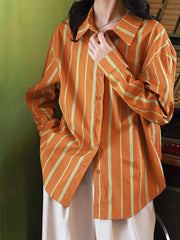 Lunivop Vintage patchwork Women Striped Shirt Korean 90S Casual Long Sleeve Blouse Turn Down Collar Female Beautiful Design Tops