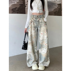 Lunivop Y2K Wide Leg Grunge Street Washed Denim Trouser American Vintage 90s High Waist Straight Jeans Women's Casual 2000s Baggy Pants