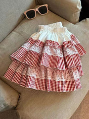 Lunivop Sweet Lace Plaid Skirt Women High Waist Cute Vintage Mini Skirts Casual Preppy Style Patchwork Japan Kawaii Female Skirt