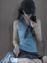 Lunivop Personality Fashion Summer Preppy Style Sailor Neck Tank Tops Sweet All Match Striped Thin Camisole Y2k Korean Casual Tees