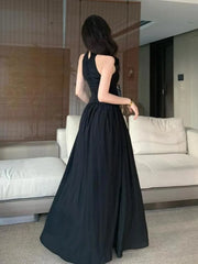 Lunivop Elegant Backless Sexy Club Pleated Vest Long Dresses Women Black High Waist Beige V Nec Vacation Slim Party Evening Dress Summer