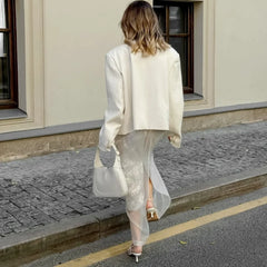 Lunivop White Mesh Midi Skirt Women Sexy See Through Straight Skirts Autumn Winter Casual Loose High Waist Skirt 2024 Holiday Outfits