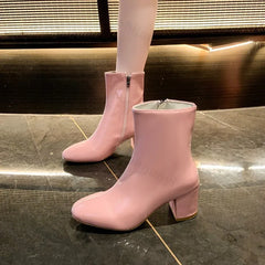 Lunivop 2025 New Side Zipper Short Women's Shoes Vintage Pink Pointed Toe High Heeled Boots Women Sexy Square Toe Ankle Boots for Women