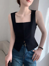 Lunivop Sexy Slit Slim Tanks Women Fashion Cropped Korean Black Tops Casual Elegant Design Square Collar Female Chic Short Tanks