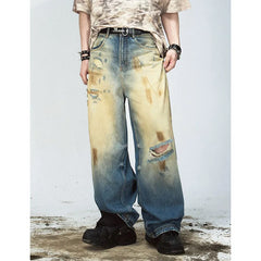 Lunivop Women's Blue Print Ripped Jeans Harajuku Y2k 2000s Style Baggy Denim Trousers Vintage Punk Trashy Oversize Jean Pants