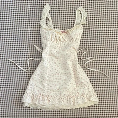 Lunivop French Sweet Tunic Waist Dress Women Gentle Strappy Patchwork Sleeveless Clothes Female Kawaii Floral Print Flower Dress