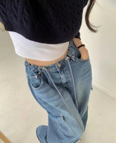 Lunivop High Street Lace-up Pleated Distressed Casual Jeans Women Summer New Korean Multi-pocket Loose Washed Denim Cargo Pants