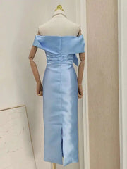 Lunivop Bow Solid Color Luxury Dresses For Women Elegant Short Sleeve High Split Zipper Slim Dress Female 2025 New Clothing