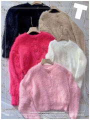 Lunivop Flower Button Fuzzy Knit Sweater Cardigan Warm Fluffy Button-up Crop Sweater Jacket Knitwear Teen-girl Fall Winter Cute Outfit