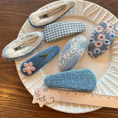 Lunivop 2pcs New Cute Cotton Embroidered Denim Hair Clips for Girls Sweet Flower Hairpins BB Clips Kids Fashion Hair Accessories