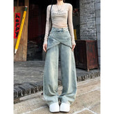 Lunivop Women's Blue Baggy Y2k Jeans Vintage 90s Aesthetic Patchwork Cowboy Pants Harajuku Denim Trouser Streetwear 2000s Trashy Clothes