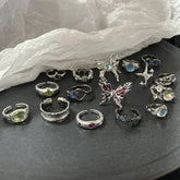 Lunivop Fashion Punk Gemstone Irregular Metal Ring for Women Men Personality Design Crystal Opening Adjustable Finger Rings Gift