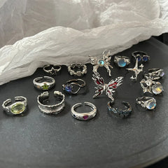 Lunivop Fashion Punk Gemstone Irregular Metal Ring for Women Men Personality Design Crystal Opening Adjustable Finger Rings Gift