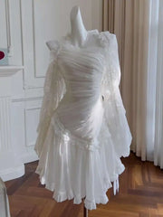 Lunivop Chiffon Ruffled Irregular Ball Dresses For Women Asymmetric Neckline Elegant White Dress Formal Clothing New 2025