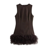 Lunivop Fashion Y2K Patchwork Mesh Mini Dress For Women Elegant Sleeveless O-neck Chic Evening Short Dress Female Chic Party Vestidos