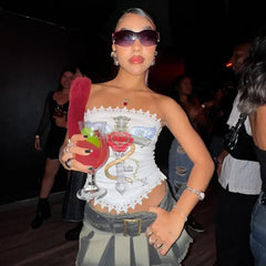 Lunivop Summer fashion trend abstract cross print design lace splicing tube top sleeveless short top