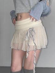 Lunivop Elegant Sweet Ruffle Mini Skirt Fairycore Sexy Dot Bow Pleated Short Skirts Korean Style Coquette Casual Layered Skirts
