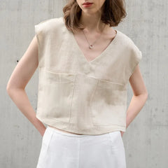 Lunivop Vintage 100% Linen Women Tank Tops Summer Sleeveless V-neck Casual Loose Chic Fashion High Street White Female Vest with Pockets