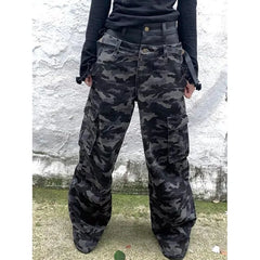 Lunivop Women's Camouflage Cargo Pants Baggy Aesthetic Parachute Pants Harajuku Japanese 2000s Style Y2k Vintage Trousers Trashy Clothes