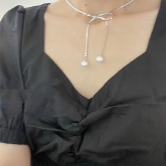 Lunivop New Trendy Simple Silver Bow Pearl Pendant Necklace for Women Exquisite Alloy Chain Sweet Elegant Party Jewelry Wedding Gifts