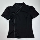 Lunivop New Chinese Style Casual All-match T-shirt Elegant Slim Frog Button Stand Collar Ropa Mujer Casual Personalized Tshirts