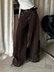 Lunivop Vintage Brown Wide Leg Jeans Women Y2k High Street Baggy Denim Trousers Grunge Hip Hop American Retro Oversized Jeans