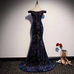Lunivop Exquisite Luxury Shinny Slash Neck Short Sleeve Evening Dress Long Sequin Fishtail Train Prom Robe Back Strap Design Vestidos