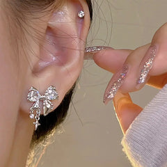 Lunivop New Fashion Bling White Pink Ziircon Bow Earrings for Women High-end S925 Silver Needle Studs Sweet Elegant Party Jewelry Gifts