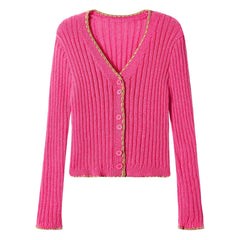 Lunivop Ribbed Knit Button Up Sweater Cardigan for Women Long Sleeve Contrast Hem Crop Top Sweater Jacket Teen-girl Y2K Outfit