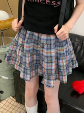 Lunivop Vintage Plaid Skirts Women Japan High Waist Ruffles Mini Skirt Casual Preppy Style Loose Female Retro Harajuku A Line Skirt