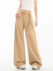 Lunivop Belt Retro Khaki Jeans Women Y2K High Waist Loose Streetwear Denim Pants Casual American Vintage Autumn Wide Leg Trousers