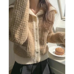 Lunivop Sailor Collar Sweater Cardigan for Women Soft Waffle Knit Button Front Sweater Jacket Teen-girl Fall Winter Classic Chic Outfit