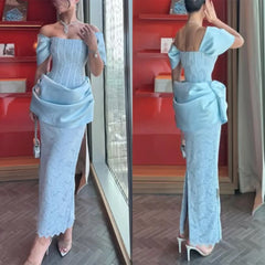 Lunivop High Quality Customized Strapless Off Shoulder Blue Striahght Robe Designer Luxe Soirée Party Dresses Luxury Vestido Longo